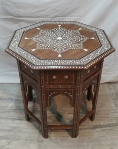 "Mesa octogonal antigua de palo de rosa hecha a mano ndian 24""" - Imagen 1 de 4