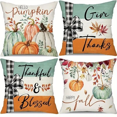 Juego de 4 Fundas de Almohada de Otoño 18x18" Calabaza Acción de Gracias Sofá Decoración del Hogar Foto 1 de 4