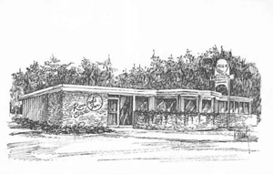 Postal MI: Round's Circle Inn, Traverse City, Michigan, dibujo en blanco y negro - Imagen 1 de 2
