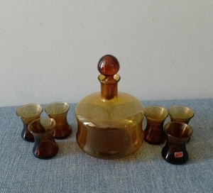 WOW! Vintage Amber Decanter & Six Shot Glass Collectible Set – Made in Italy - Picture 1 of 3