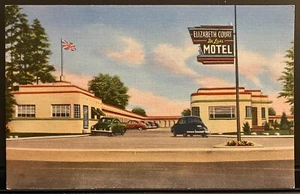 Londres Ontario CANADÁ~Motel Elizabeth Court DeLuxe~Coches~Postal de lino en carretera - Imagen 1 de 2