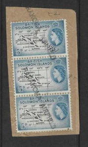 ISLAS SALOMÓN BRITÁNICAS, QE11 5d TIRA DE 3 EN PIEZA CANCELADA AERÓDROMO PARAKOMA - Imagen 1 de 1