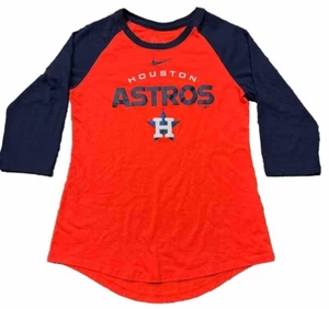 Women Nike Houston Astros MLB Baseball Orange 3/4 Sleeve Shirt XS Gen Merchandi - Picture 1 of 12