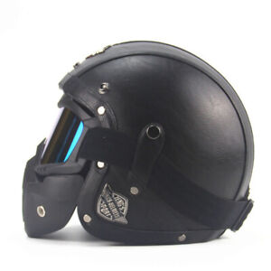 DOT Leather Motocycle Helmet Moto Scooter Helmet 3/4 Face Mask Vintage+Free mask