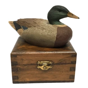 Wooden Handmade Vintage Trinket Box Resin Duck on top - Picture 1 of 10