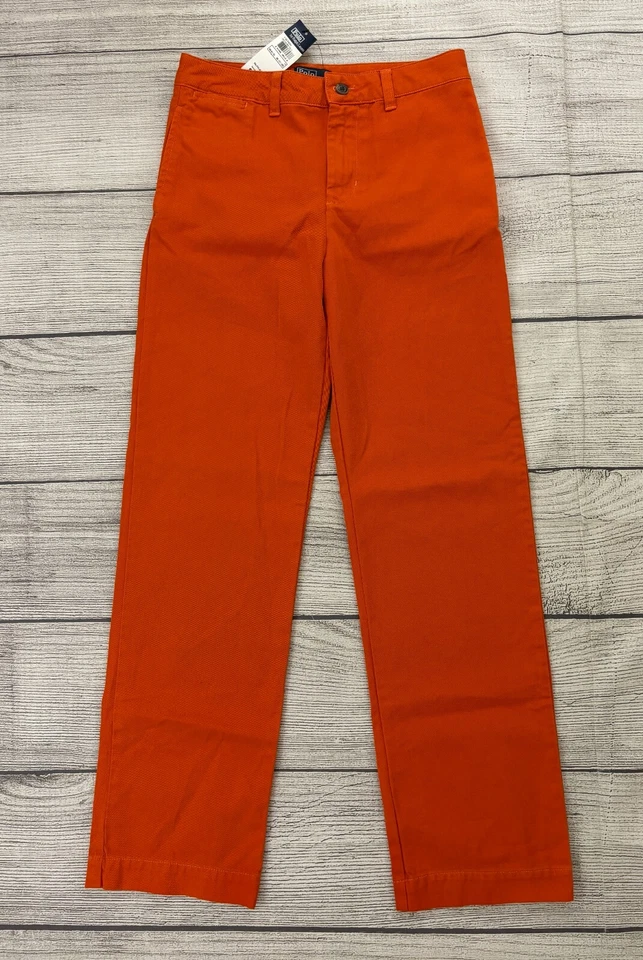 POLO RALPH LAUREN NWT Boys Sz 14 Orange Cotton Flat Front Straight Chino Pants - Image 1 of 4