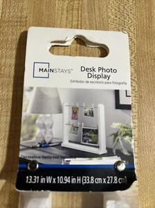 Mainstays Desk Photo Display White Wood With Twine And Clothespin Clips - Picture 1 of 3
