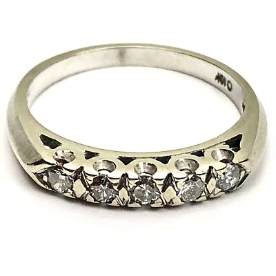 Vintage 10k Solid White Gold Lab Created Diamonds Wedding Stackable Ring Sz 6.25 - Image 1 of 4