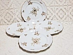 Johann Haviland Sepia Rose Salatteller 7 1/2" Bavaria Germany Blumen Set 4 - Bild 1 von 8