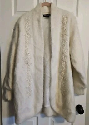 Abrigo/chaqueta Venesha Angora para mujer L marfil crema floral bordado perlas sintéticas Foto 1 de 4