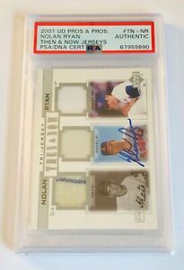 Nolan Ryan Signed 2001 Upper Deck Pros & Prospects Game Used Jersey Card - PSA