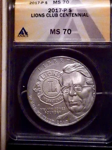 2017 P SILVER LIONS CLUB CENTENNIAL DOLLAR - GRADED MS 70 BY ANCS - 206 - Picture 1 of 2
