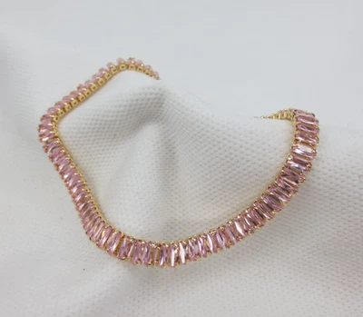 Brazalete Baguette Tenis Lleno Oro Amarillo 18k 7.5" ROSA AAA Circonita Cúbica 4mm Foto 1 de 4