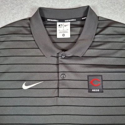 Nike Cincinnati Reds Polo Shirt  XL Gray Black Stripe Embroidered Swoosh Dri Fit - Image 1 of 4
