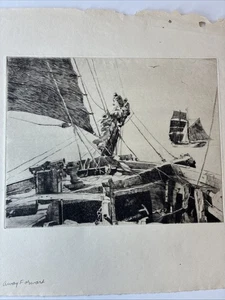 Philip Kappel Etching “Away Forward ” Sailing Vessel Sail Boat - Picture 1 of 13