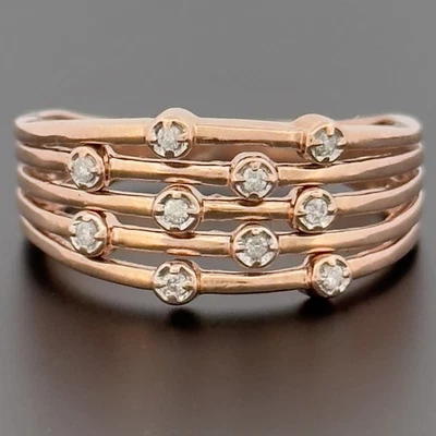 Кольцо из розового золота 9 карат с кластером бриллиантов с пузырьками дождя размер R с клеймом - Изображение 1 из 4