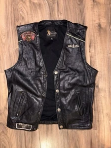 Xelement Leather Motorcycle Vest M Support Our Troops Patch Biker Club 1%er Vntg - Picture 1 of 2