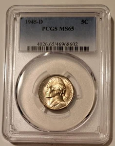1945 D Jefferson Silver Nickel MS65 PCGS Light Toning - Picture 1 of 4