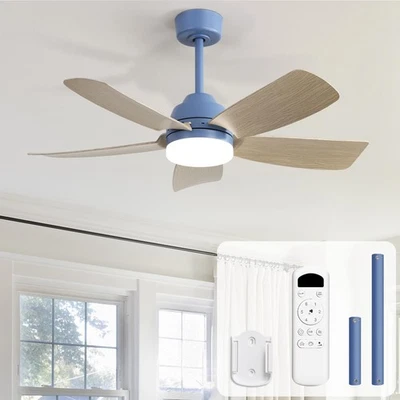 42 Inch Ceiling Fans with Lights and Remote, Modern Blue Bedroom Ceiling Fan,... - Image 1 of 4