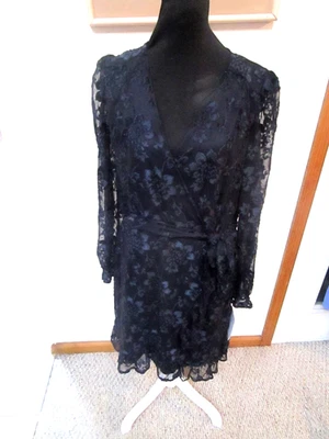 NANETTE LAPORE-NAVY-CUT VELVET-CROSSOVER-LINED- BELT-WRAP DRESS-SIZE-10-NWT-$89 - Image 1 of 4