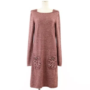 CHANEL One-piece Dress Square Neck Pocket Coco Mark Button Knit Women Size 40 - Picture 1 of 9