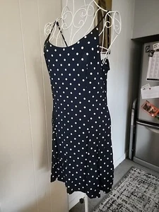Sportsgirl Size 10 Navy Blue Polka Dot Summer Cotton Dress - Picture 1 of 4