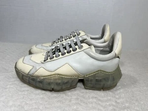 Jimmy Choo Womens Size EU 38 US 7.5 Trainers Diamond White Tan Leather Sneakers - Picture 1 of 14