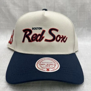 Mitchell & Ness Boston Red Sox Precurved Snapback Hat Cap - Off White/Navy - Picture 1 of 5