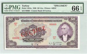 Turkey 50 Lira, SPECIMEN, P142As, PMG 66 EPQ Gem UNC - Picture 1 of 2