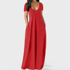 Size UK Womens Sleeve V Neck Dress Ladies Holiday Casual Maxi Dresses Plus - Picture 1 of 5