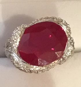$450 NATURAL RED RUBY MAIN STONE 6.80CT!14k WHITE GOLD OVER SILVER RING - Imagen 1 de 5