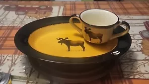 Brushwerk Stoneware Large Platter And LG Soup Mug Moose Design Crazing - Picture 1 of 12