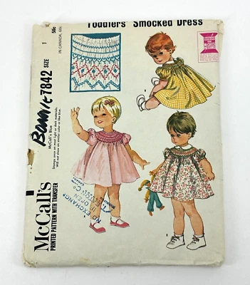 McCalls Toddlers Smocked Dress Cut Pattern and Instructions Size 1 Vintage - Image 1 of 4
