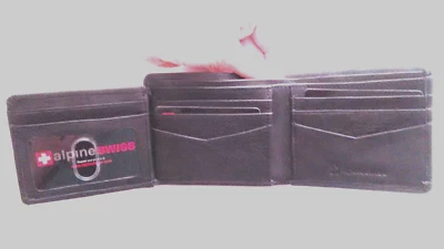 alpine swiss Men's Genuine Leather Wallet Slim Flip-Out Bifold Black New in Box - Image 1 of 4