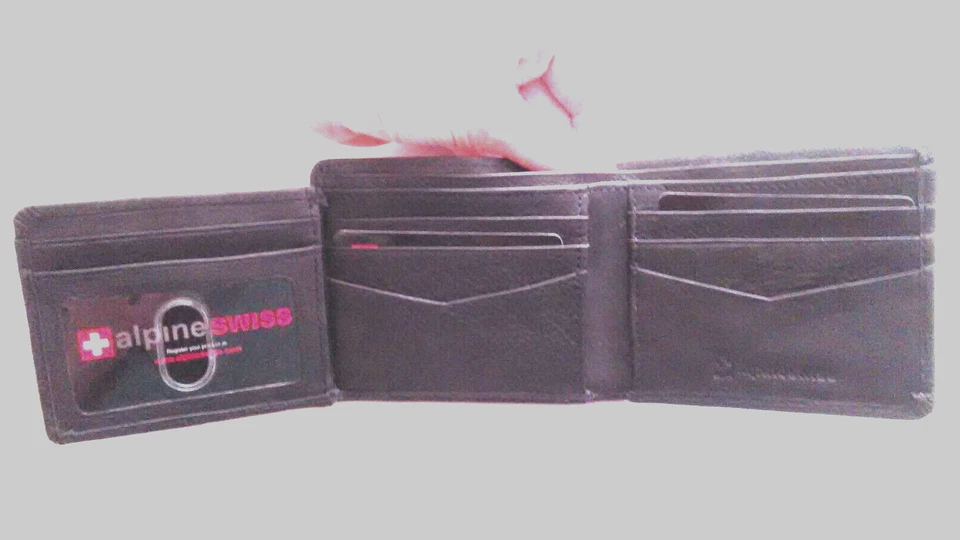 Mens Leather Wallet Bifold Alpine Swiss Flipout ID 12 Card Slots Trifold Hybrid