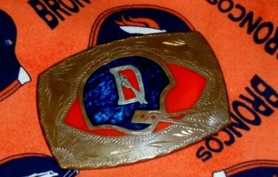 VTG Custom designed handcrafted Denver Broncos Copper w/Silver inlay Belt Buckle - Image 1 of 3
