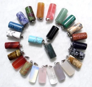 50pcs Mixed Natural Stone Cylinder Pendant Bead 21x10mm for DIY Jewelry Making - Picture 1 of 3