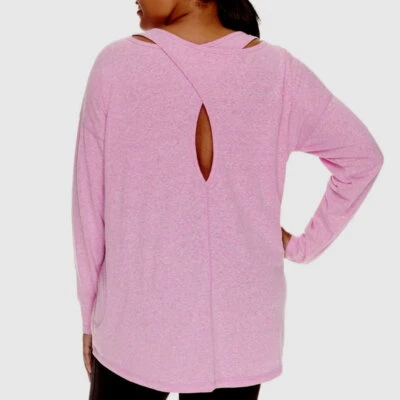 Xersion Knit Shirt Keyhole Back Womens Plus Size Peek A Boo Top Snow Nep Pattern - Image 1 of 2