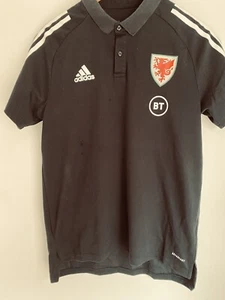 WALES Fußball Training Poloshirt Adidas Schwarz Kurzarm Herren Medium BT - Bild 1 von 24