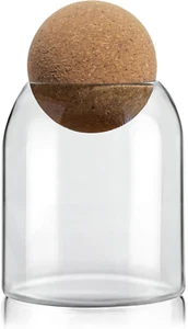 Glass Storage Container with Ball Cork, 16 Oz Small Glass Jar with Cork Lid, 1 P - Picture 1 of 9
