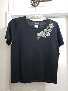 Sag Harbor Black Floral Embroidered Accent Pullover Sweater Size PXS, New W/Tags - Picture 1 of 6
