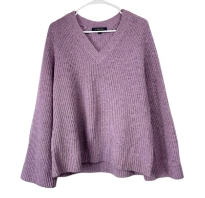 Brooks Brothers Size Large 100% Wool Chunky Purple Sweater V-Neck Bell Sleeve - Image 1 of 4