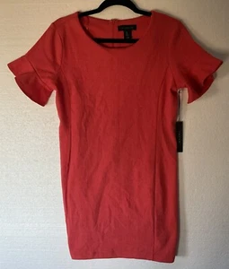 Tahari women dress 6 cotton stretch short sleeve peach shift flutter sleeve midi - Picture 1 of 11