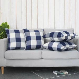 Trendy 4 pcs set 18"x18" Navy Blue Buffalo Plaid Throw Pillow Cases - Picture 1 of 8