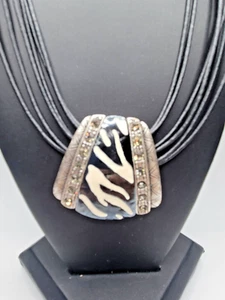 Chico's Enamel Swirl Black & White Rhinestone  Pendant Necklace Pewter - Picture 1 of 8