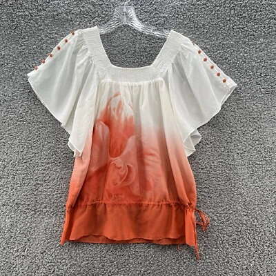 Blusa Tori Richard Mujer 0 Naranja Ombre Colorido Volantes Dobladillo Hana Campesino Top Foto 1 de 4