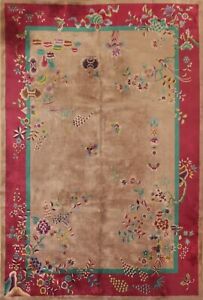Vegetable Dye Brown Floral Art Deco Chinese Area Rug 9'x11' Wool Hand-made Rug