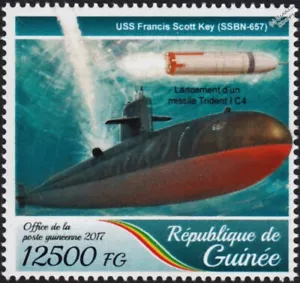 USS FRANCIS SCOTT KEY (SSBN-657) Trident Missile Submarine Stamp (2017 Guinea) - Picture 1 of 1