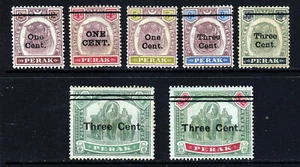 PERAK MALAYSIA 1900 Full Surcharged Tigers Set SG 81 to SG 87 MINT & MNG - Picture 1 of 2