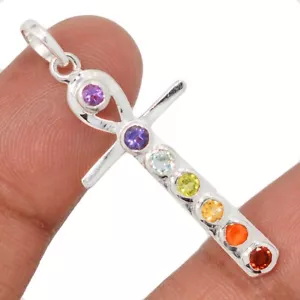Healing Chakra - Amethyst & Peridot 925 Sterling Silver Pendant Jewelry CP71073 - Picture 1 of 1